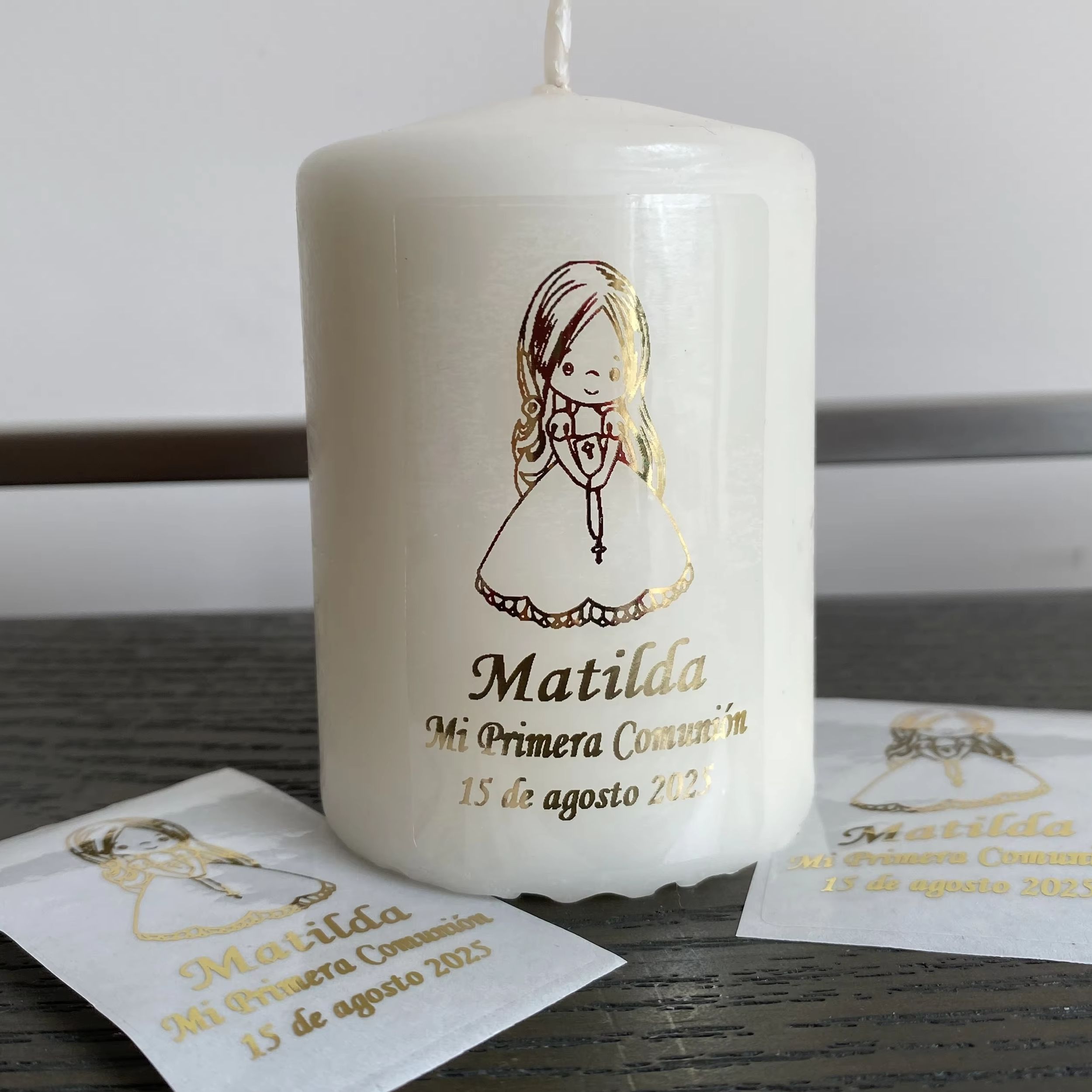 Personalised Candle Label - Stiker Personalisasi Komuni Pertama Anak Perempuan,