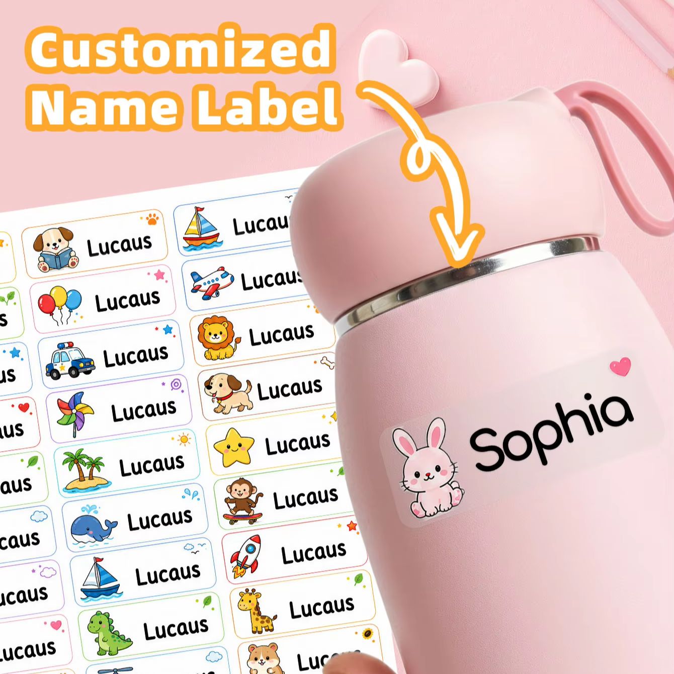 Personalised Candle Label - 1-500PCS Stiker Nama Kartun Kustom, Label