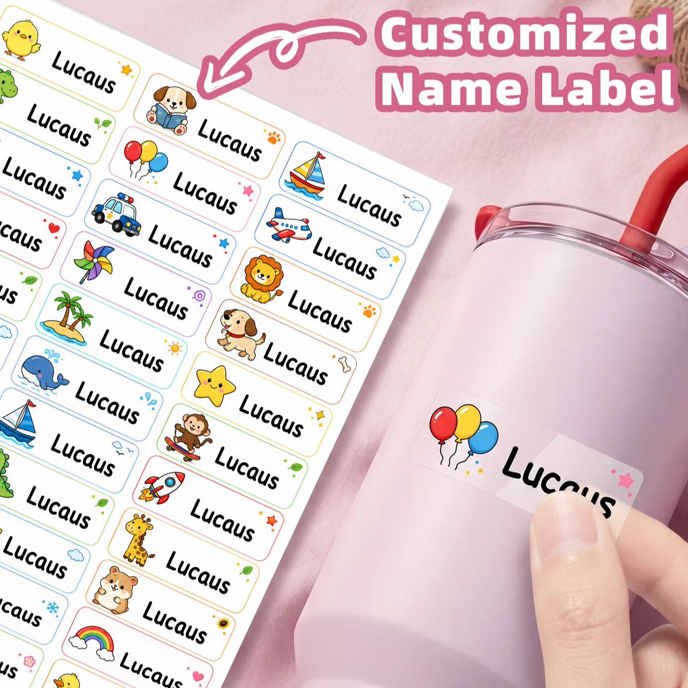 1-500PCS Stiker Nama Kartun Ku - Personalised Candle Label ulasan dan harga